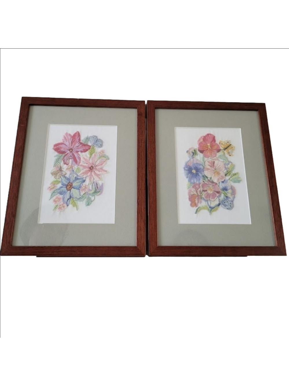 2 Crewel Floral Framed Decor Pieces From Angelas Papercrafts